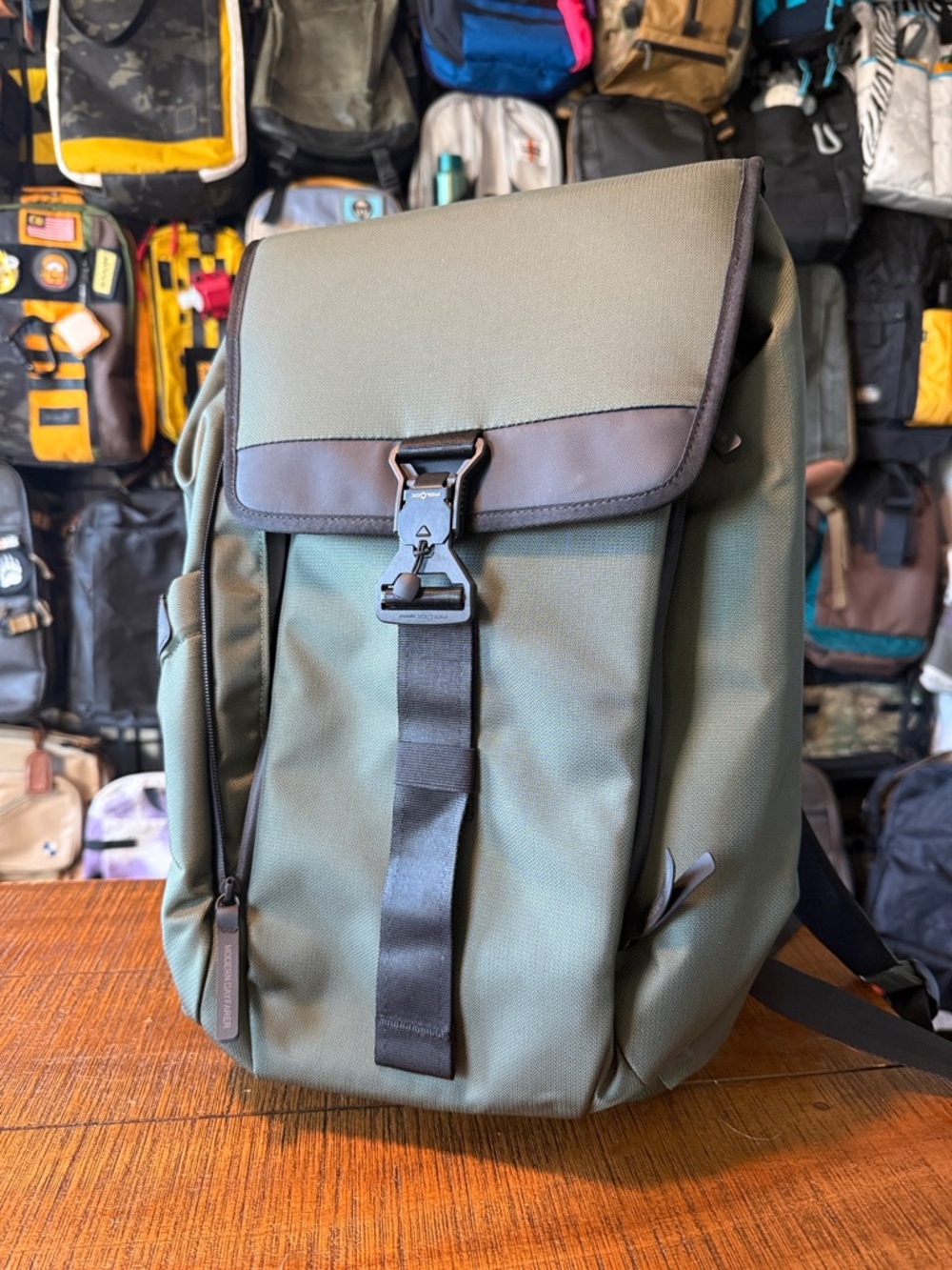 Modern Dayfarer Olive Green Men's Utility Backpack with Front Buckle